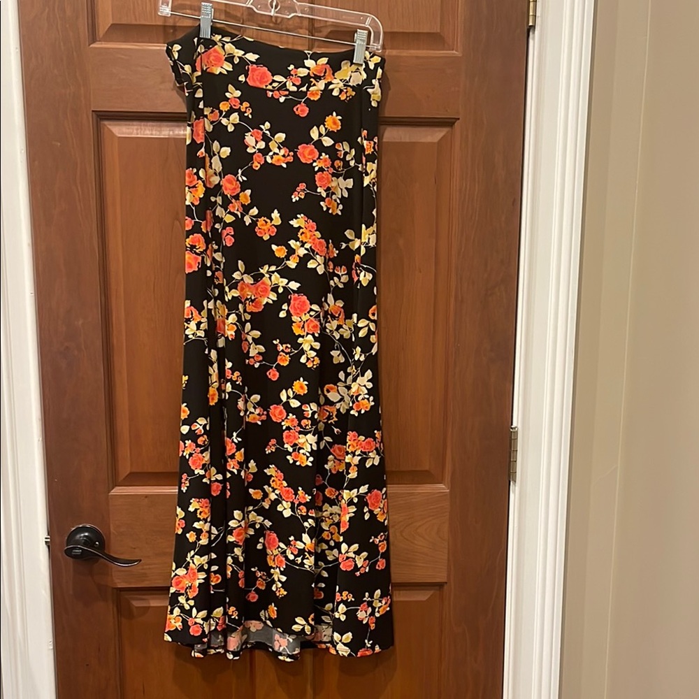 LuLaRoe Black and Orange Midi A-Line Skirt